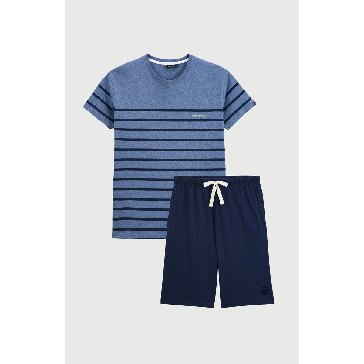 Pyjashort en coton, col rond, do not disturb denim, ARTHUR