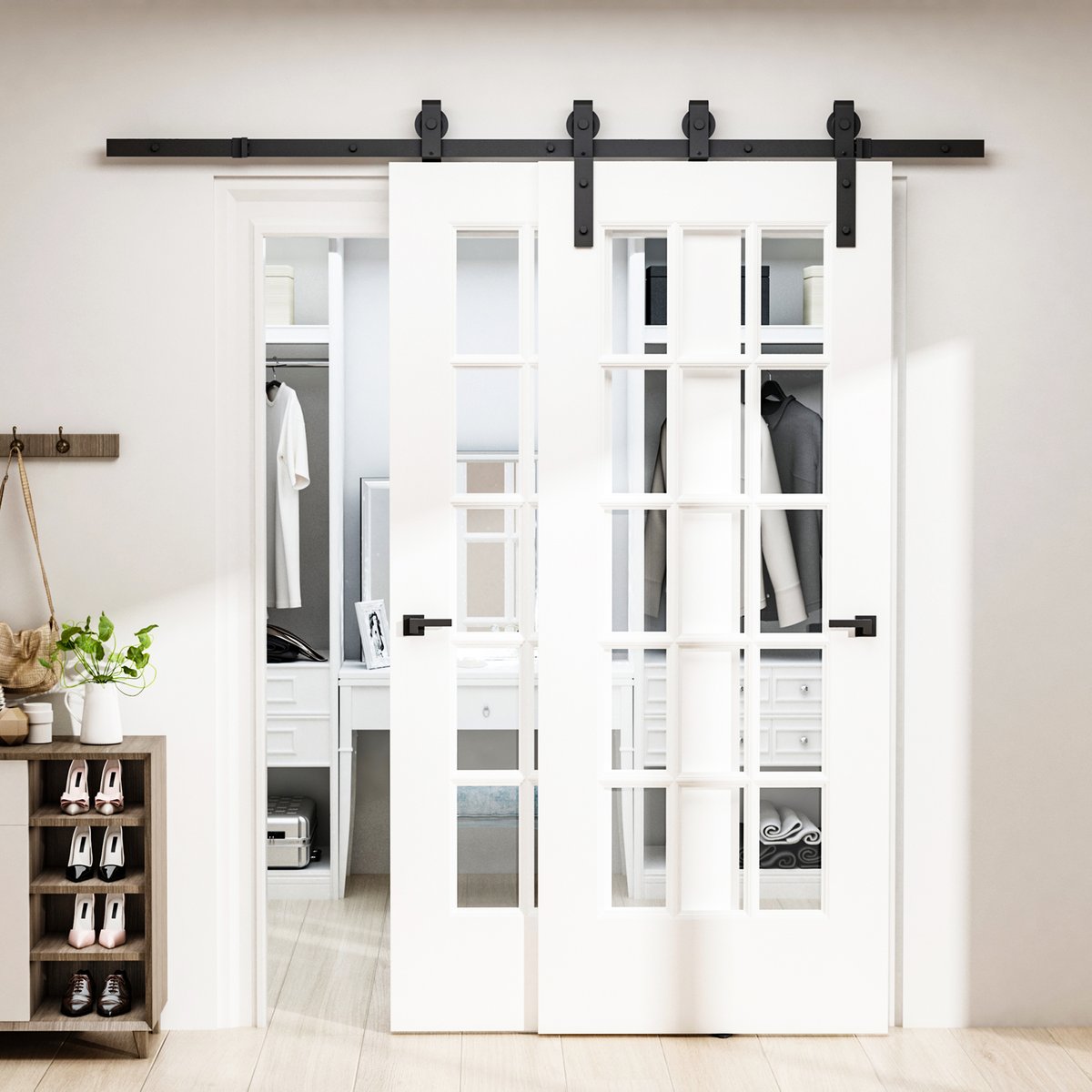 Kit de quincaillerie pour porte coulissante noir, HOMCOM