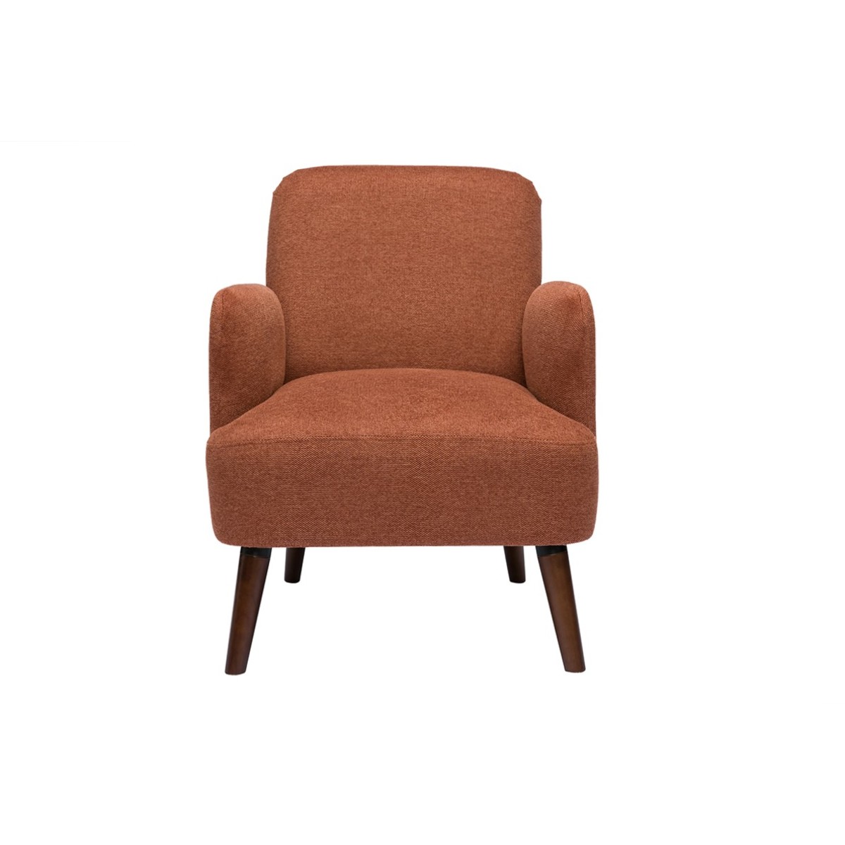 Fauteuil scandinave en tissu effet velours texturé terre brûlée et bois foncé ISKO terra cotta, MILIBOO
