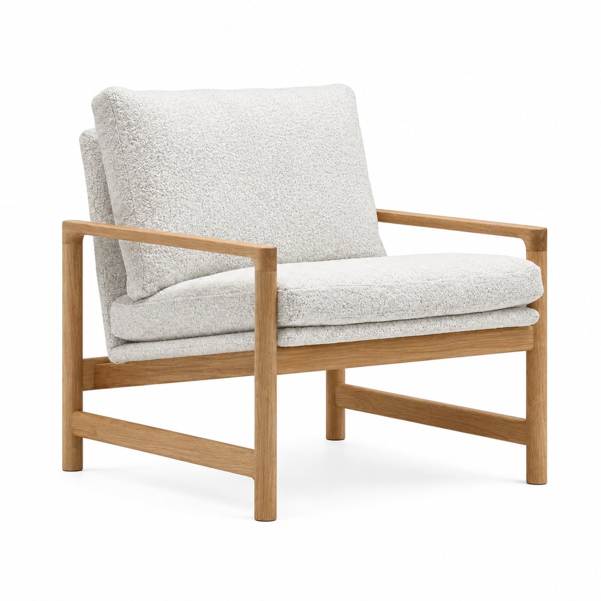 Fauteuil, Chêne massif et tissu bouclé, TROUBADOUR chêne clair / bigello milk, ALTASSINA