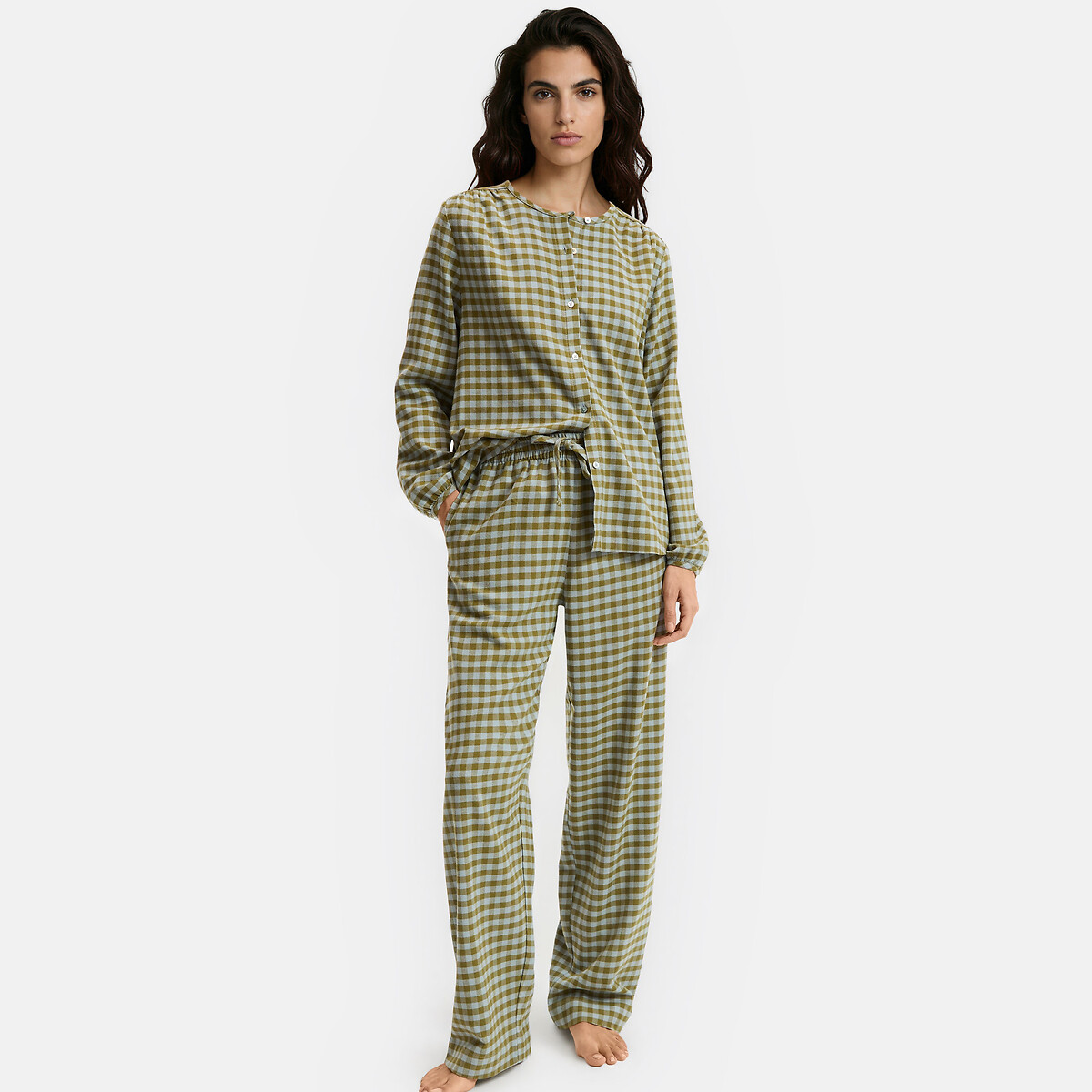 Cotton Flannel Pyjamas checked blue/green, LA REDOUTE COLLECTIONS