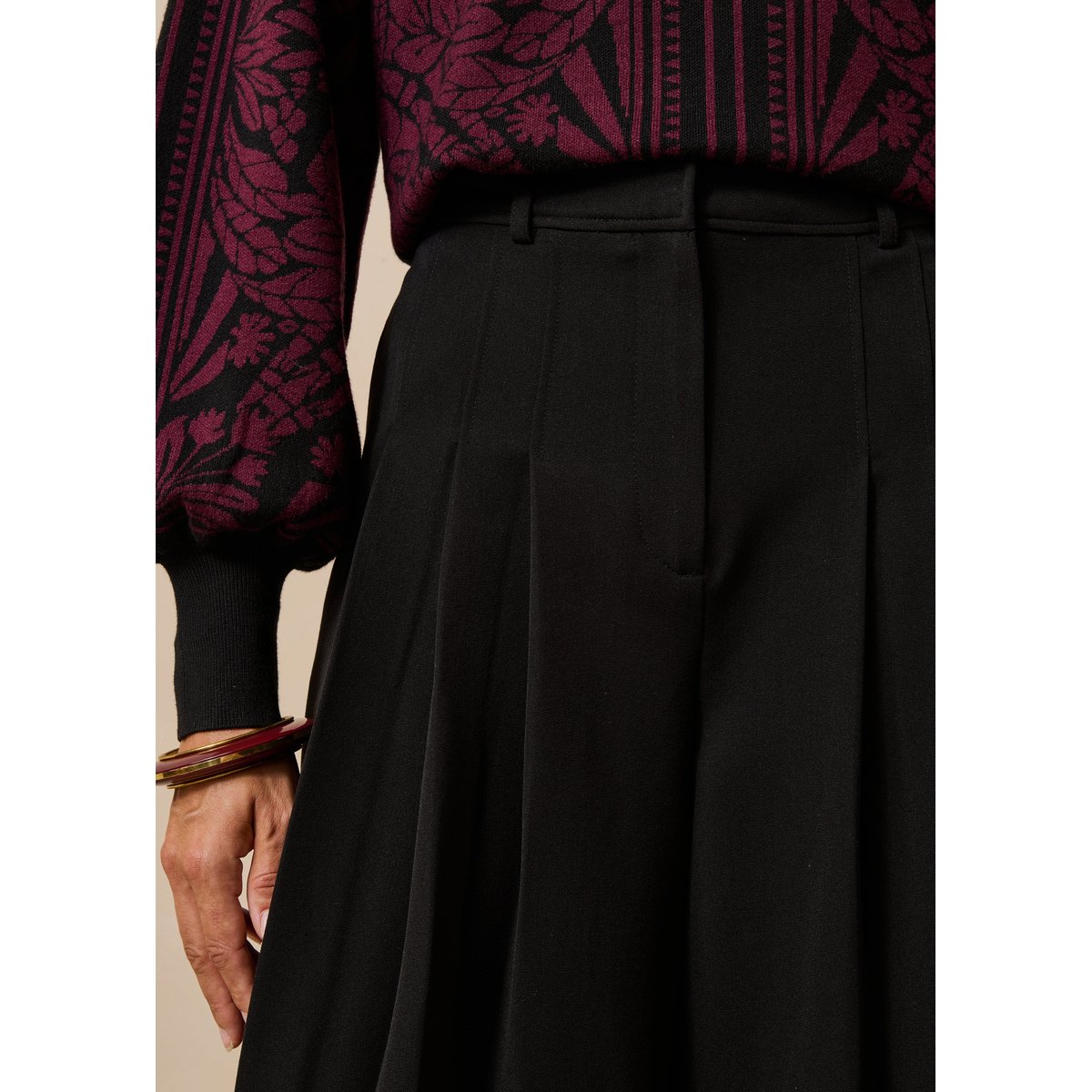Pantalon large plissé cropped noir, LA FEE MARABOUTEE
