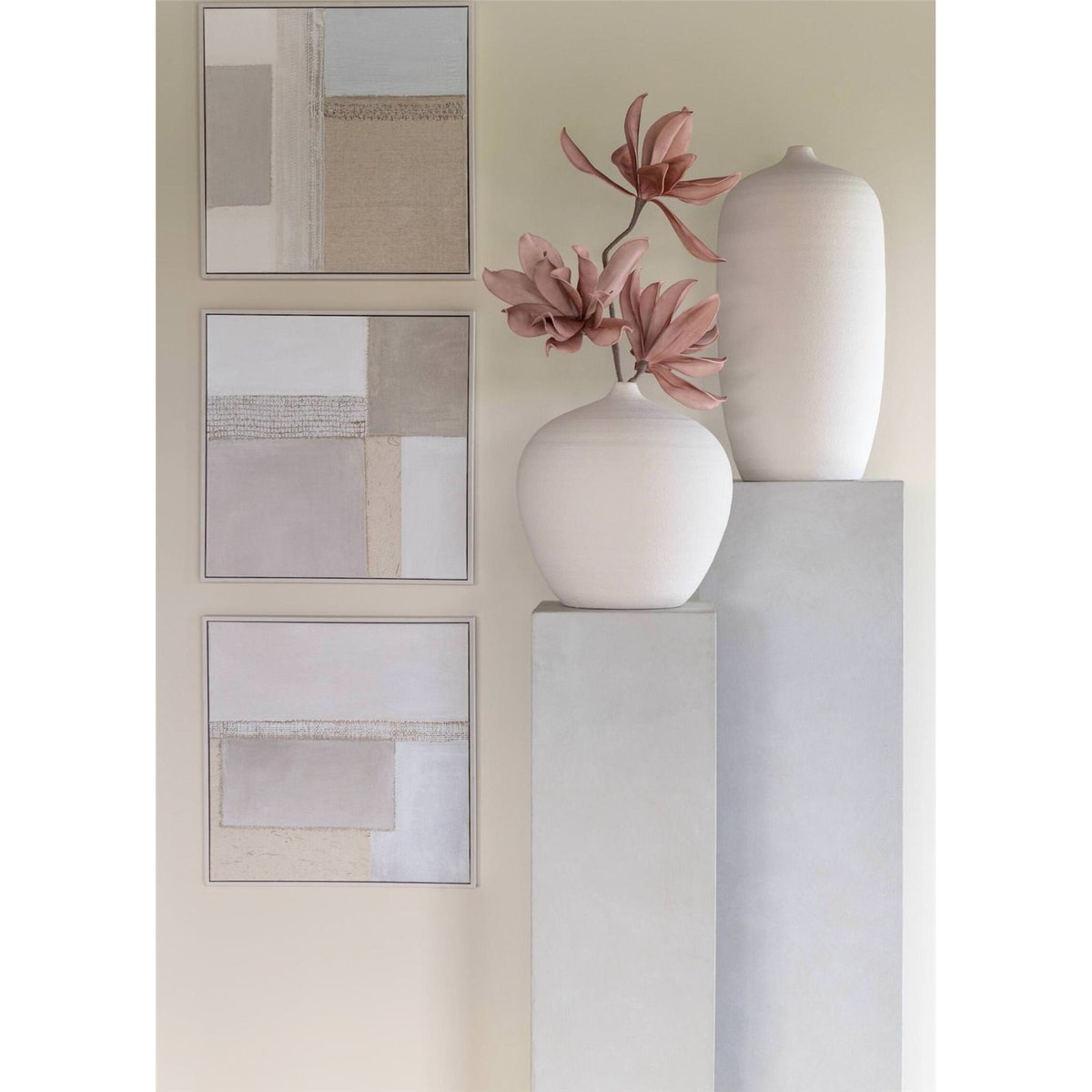Triptyque mural abstrait en toile, Lot de 3 tons neutres assortis, RECOLLECTION