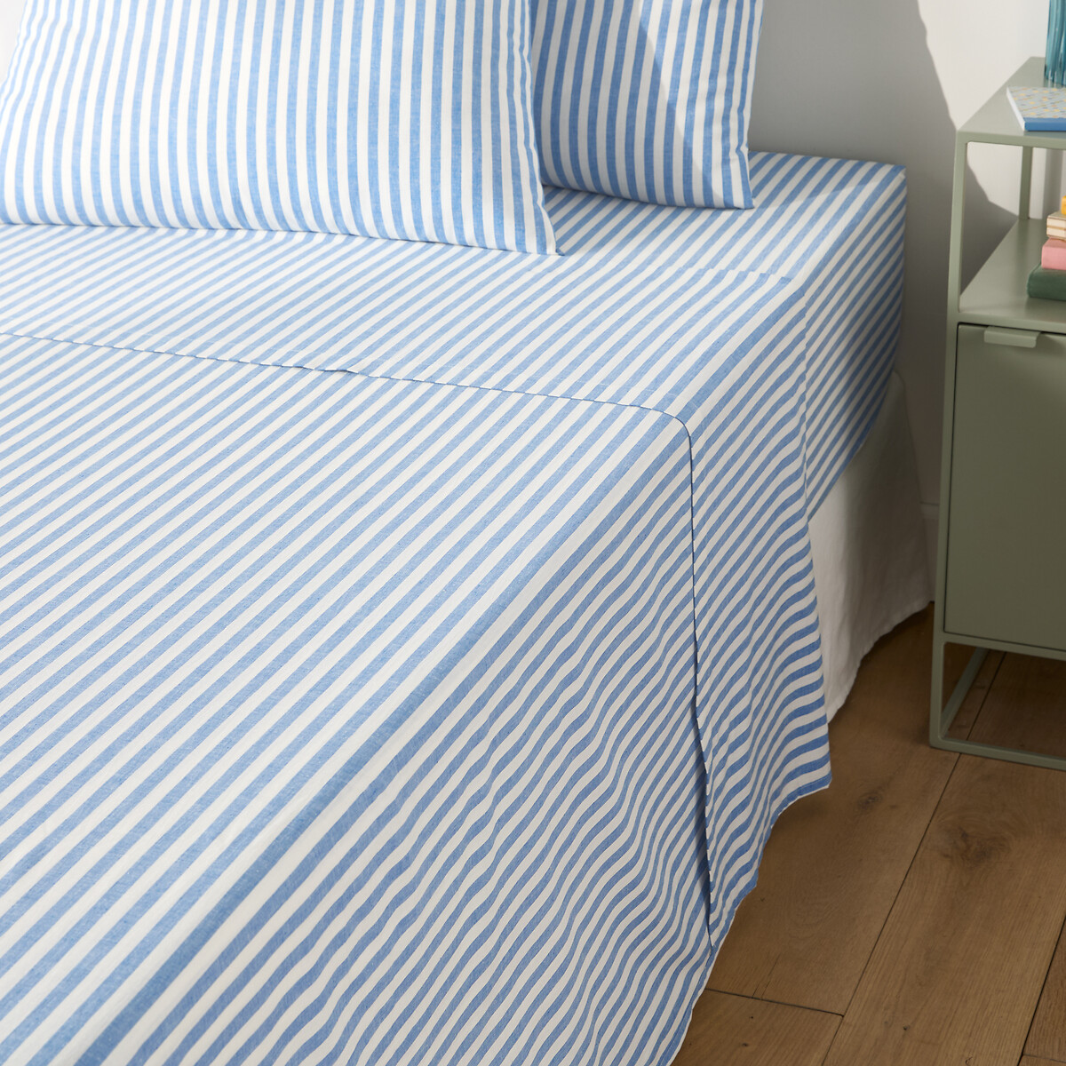 Drap plat en coton, SOIZIC BLEU rayé bleu, LA REDOUTE INTERIEURS