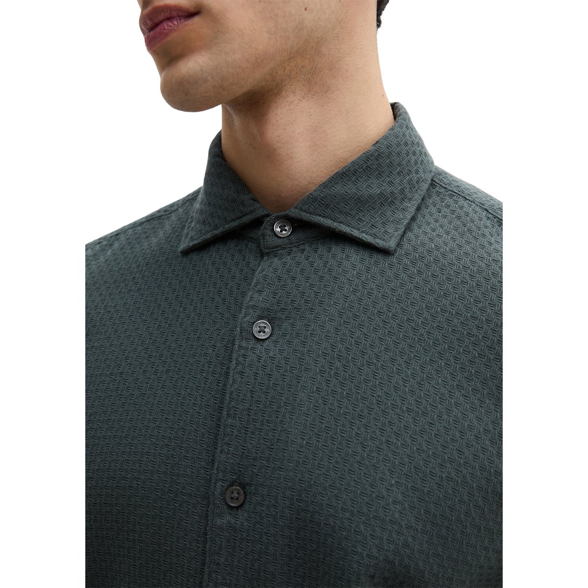 Chemise dobby shaped en coton bio structuré gris foncé, MARC O'POLO