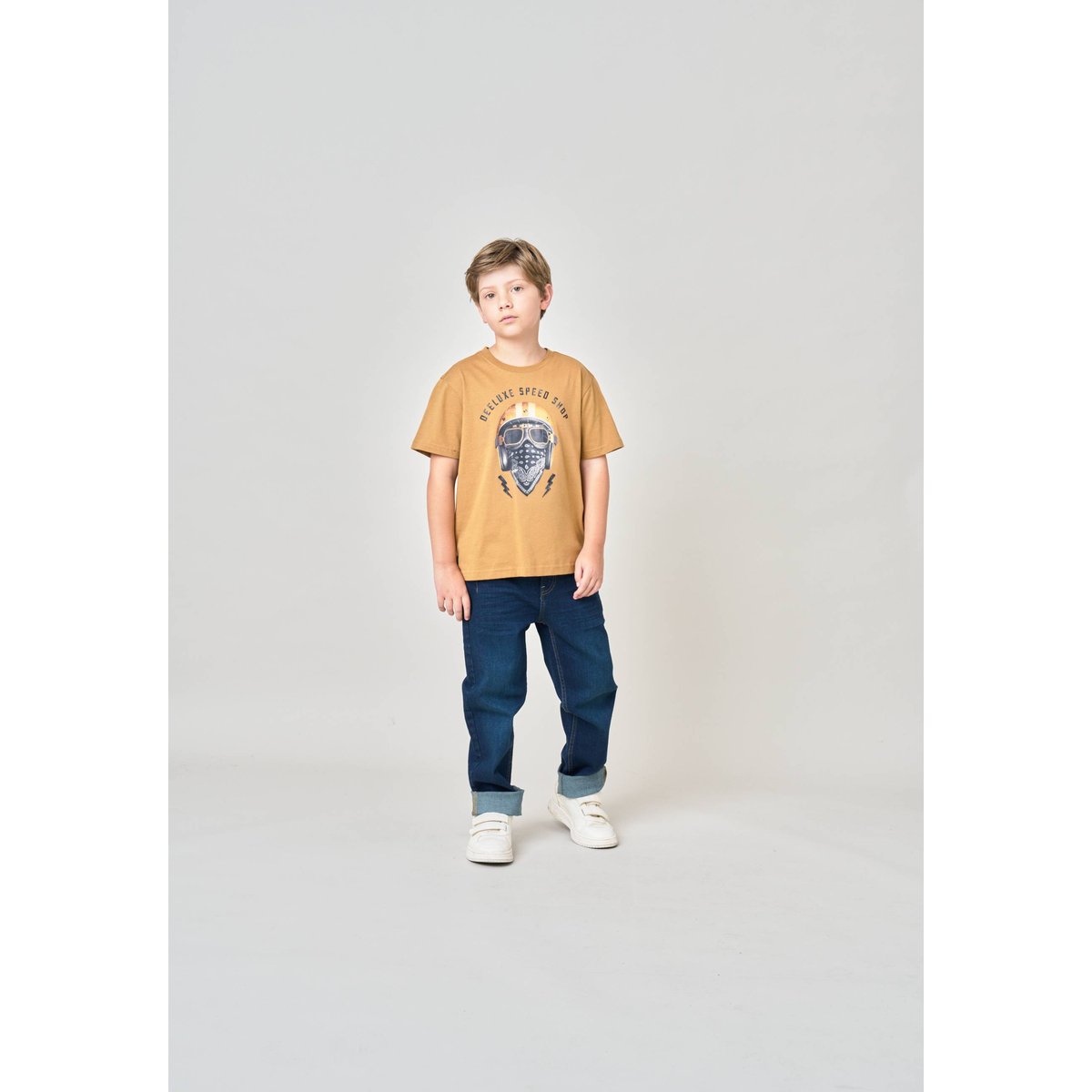 T-shirt garçon en jersey 100% coton imprimé biker HELMUP bronze, DEELUXE