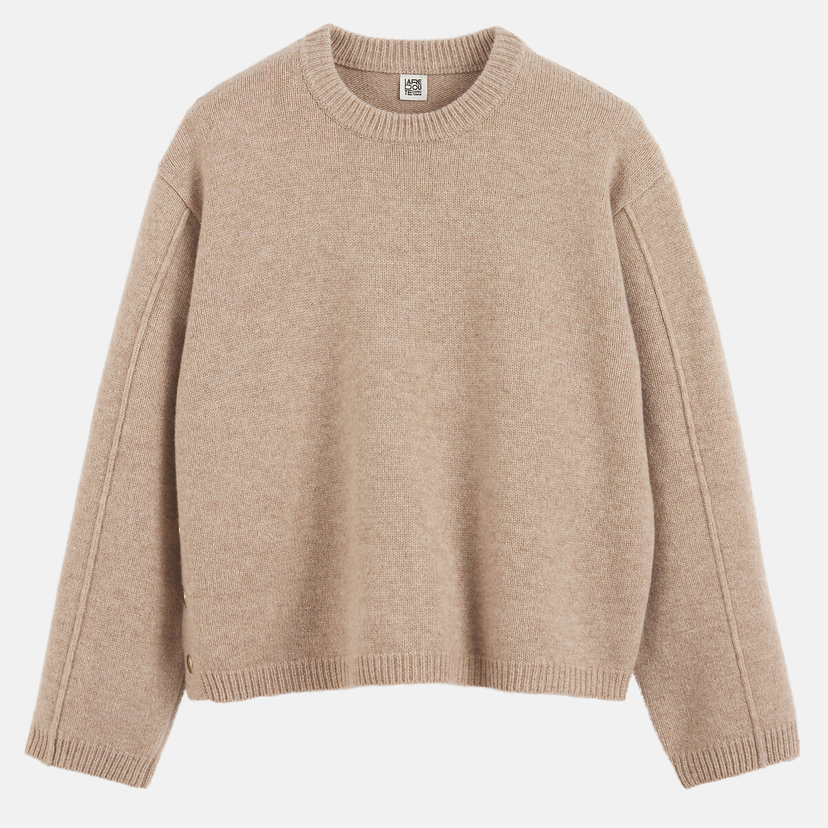 Pull col rond en laine avec boutons côté taupe, LA REDOUTE COLLECTIONS