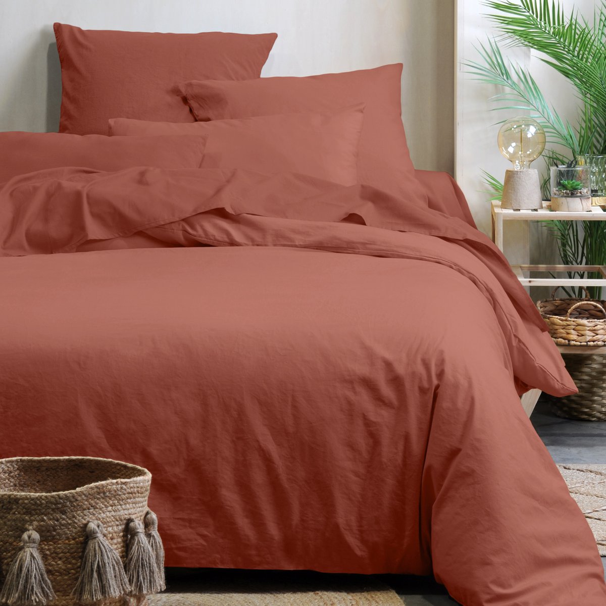 Housse de couette unie en coton bio terracotta, LOVELY CASA