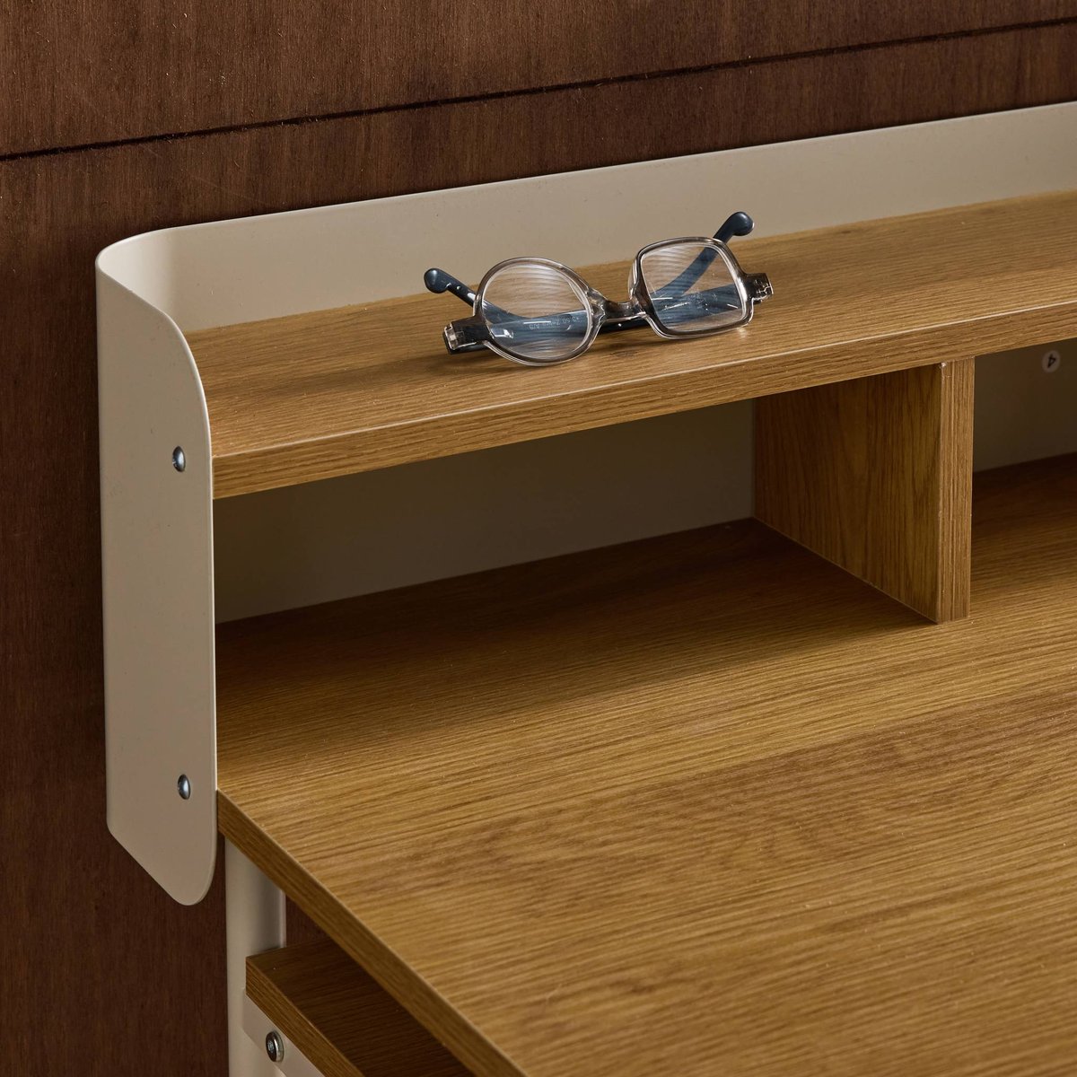 Bureau métal et décor bois 3 niches MOLTO beige, SWEEEK