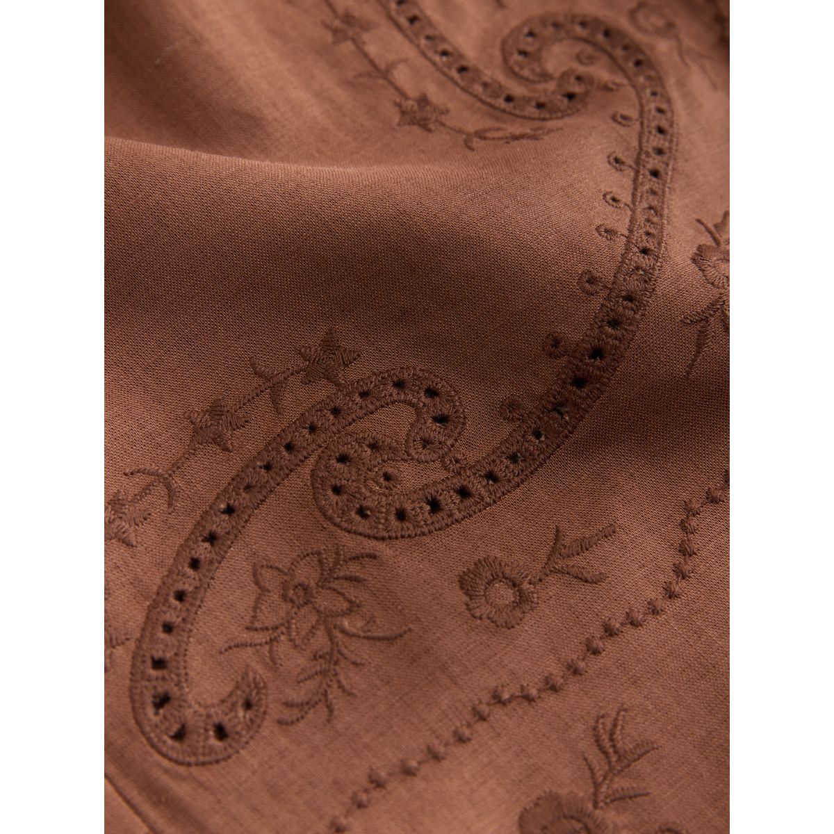 Pantalon large brodé à enfiler avec lin camel, NEXT