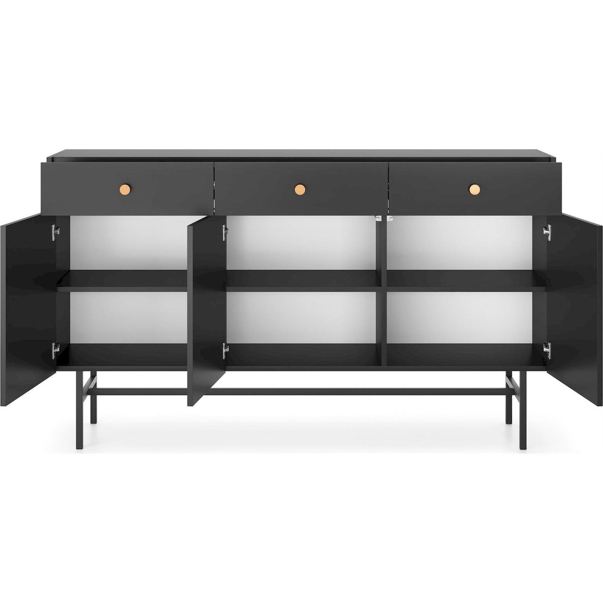 Buffet 3 portes avec tiroirs DIVENOS noir mat, RECOLLECTION