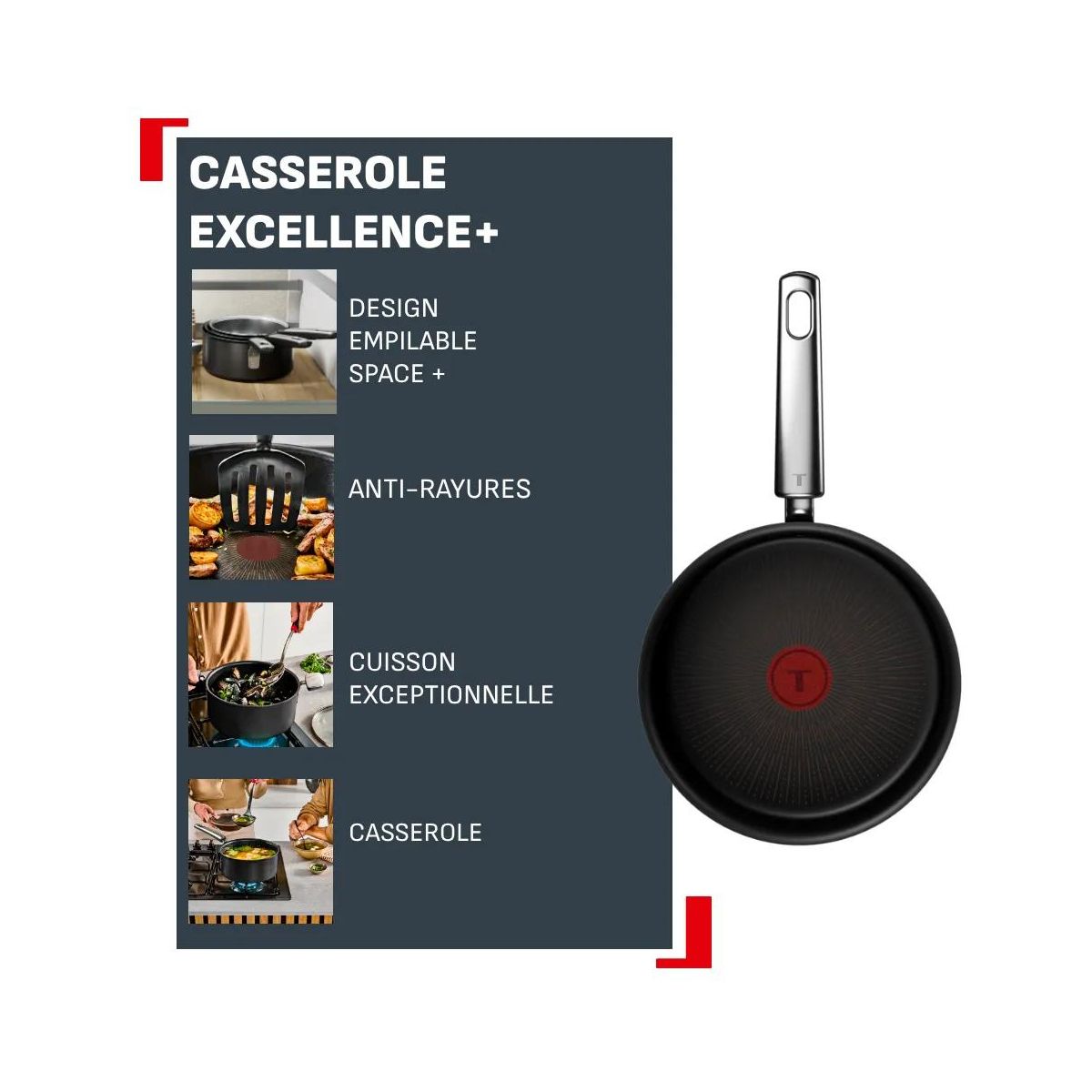 Casserole 16cm Excellence + noir, TEFAL