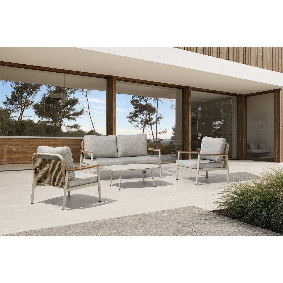 Salon de jardin bas 5 places en aluminium VERONA grège, DCB GARDEN