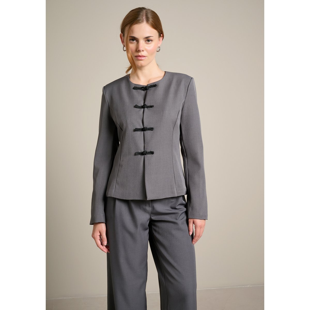 Blazer à fermeture fantaisie gris, LOLALIZA