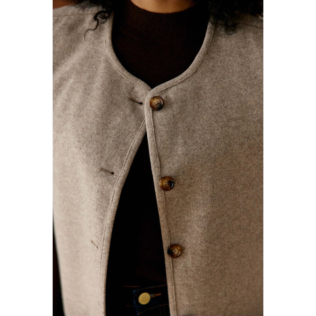 Veste col rond uni VINKO 14-taupe, LA PETITE ETOILE