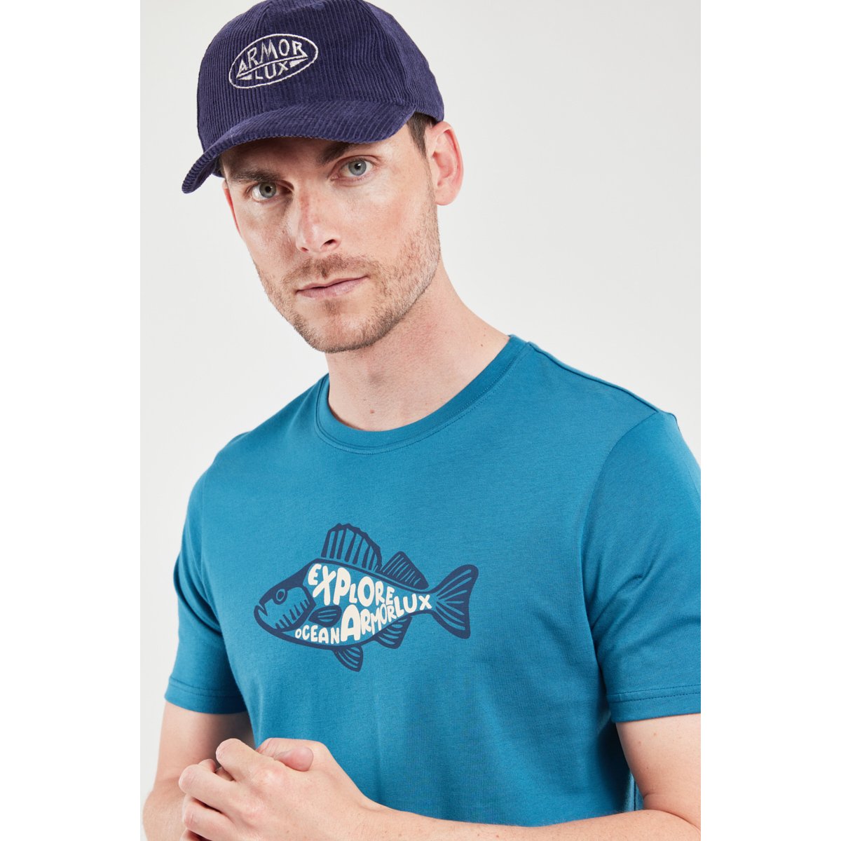 T-shirt sérigraphié - coton léger bleu glacial/poisson armor, ARMOR-LUX
