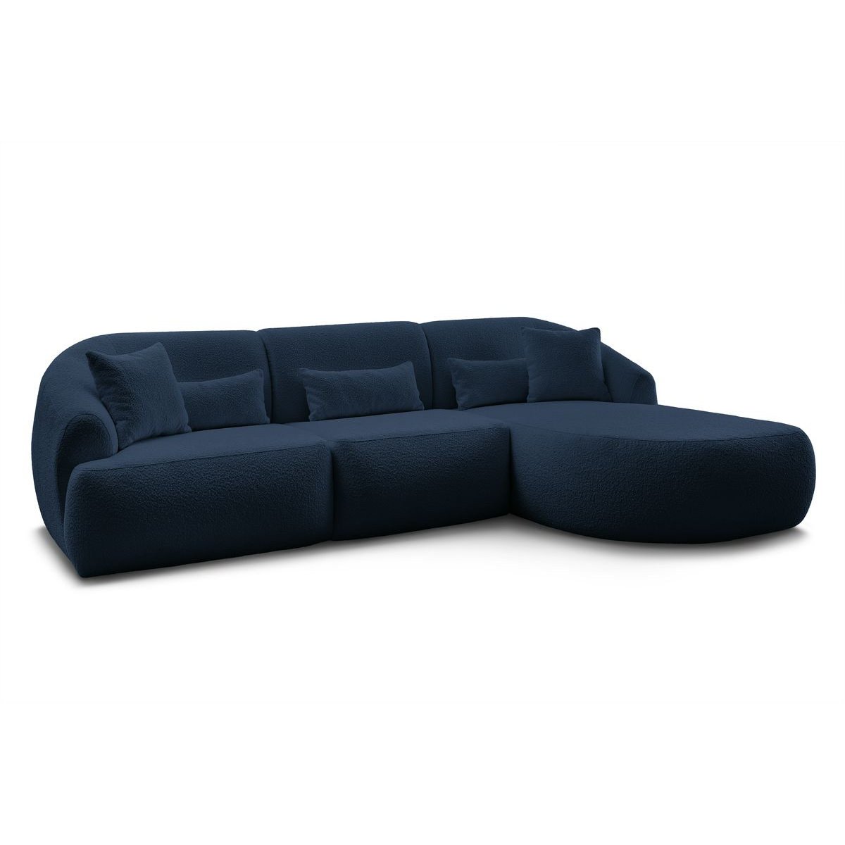 Canapé d'angle fixe 3 places en tissu bouclette, ALESIA bleu foncé, BOBOCHIC