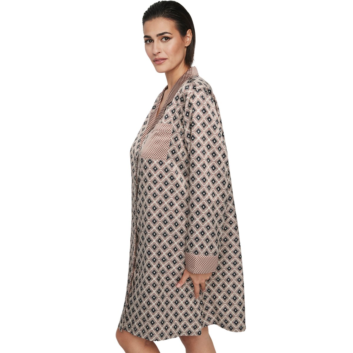 Chemise de nuit manches longues P116 SATIN SUBLIME marron, SELMARK