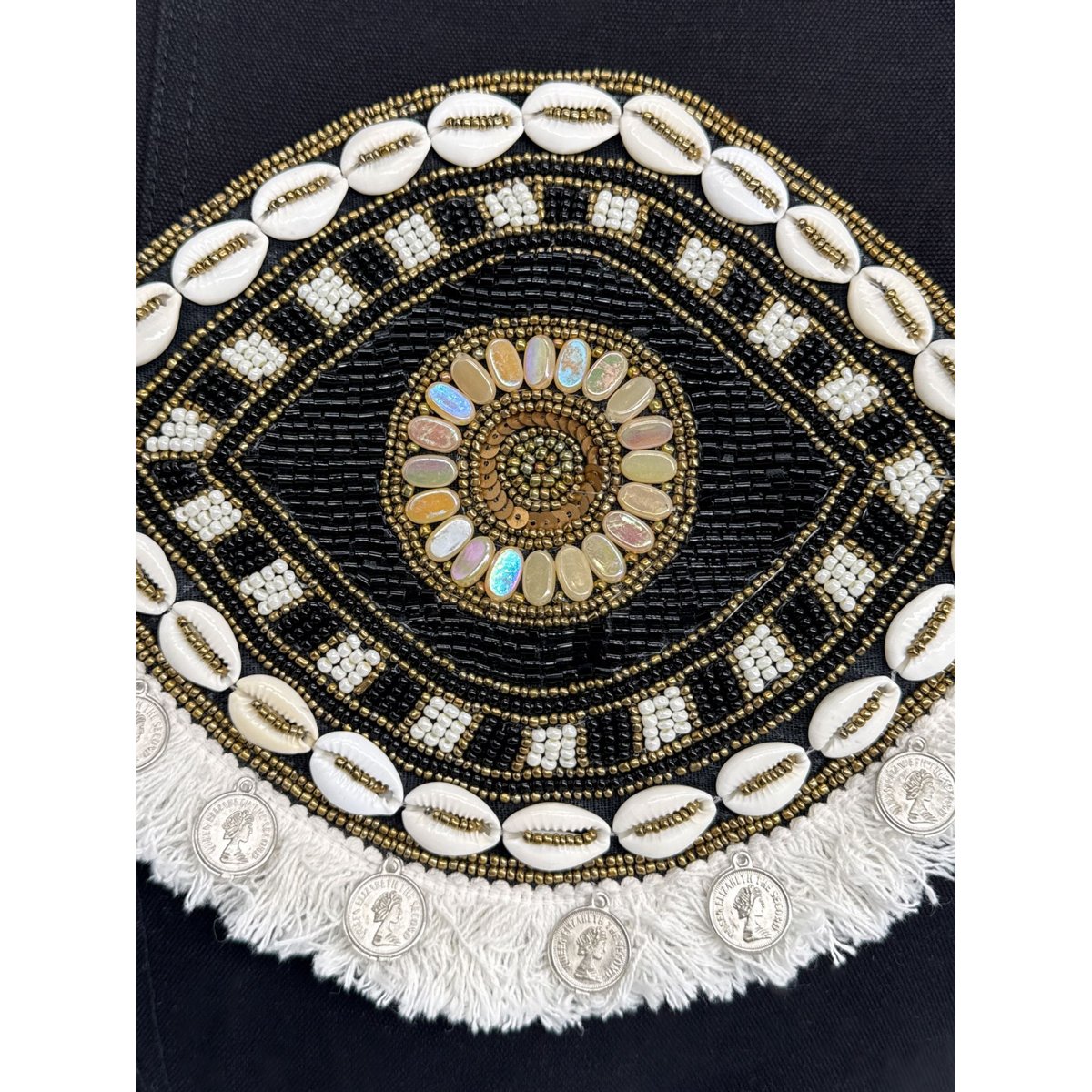 Grand sac en coton, et perles I SEA YOU noir, OH MY BAG