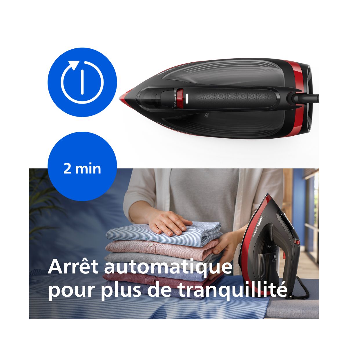 Fer à repasser DST6130/40 fer à vapeur Série 6000 Noir/Rouge, 2600W couleur unique, PHILIPS