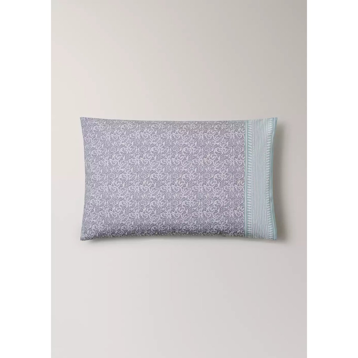 Deux taies d’oreiller percale fleur décorative frise rayures 50x75 cm gris clair/pastel, MANGO HOME