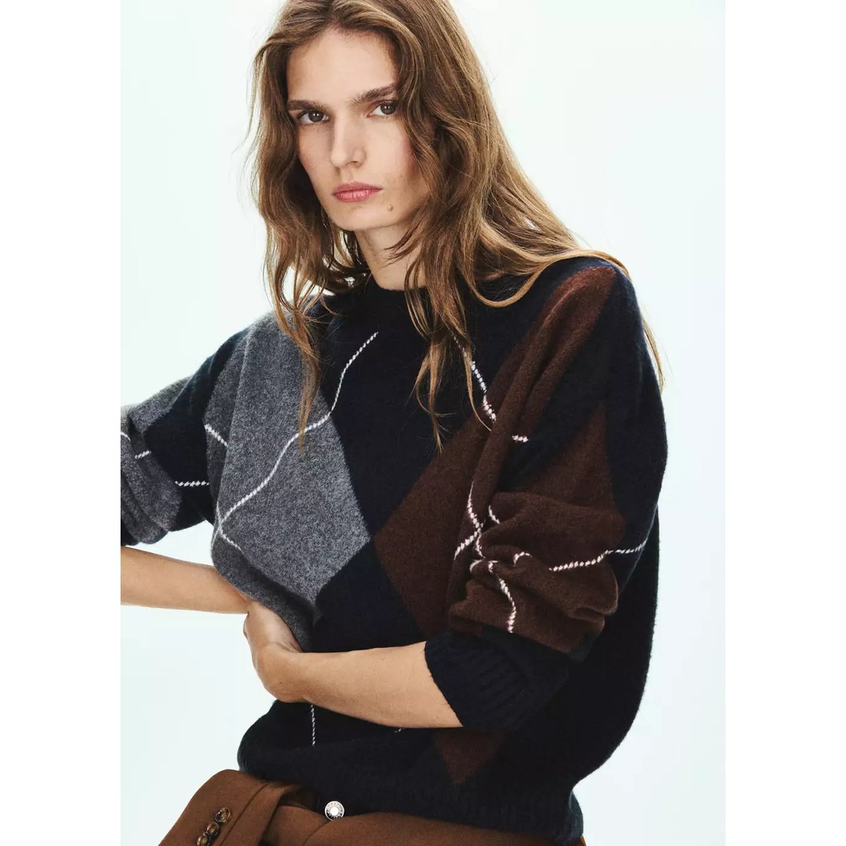 Pull maille losanges bleu marine, MANGO