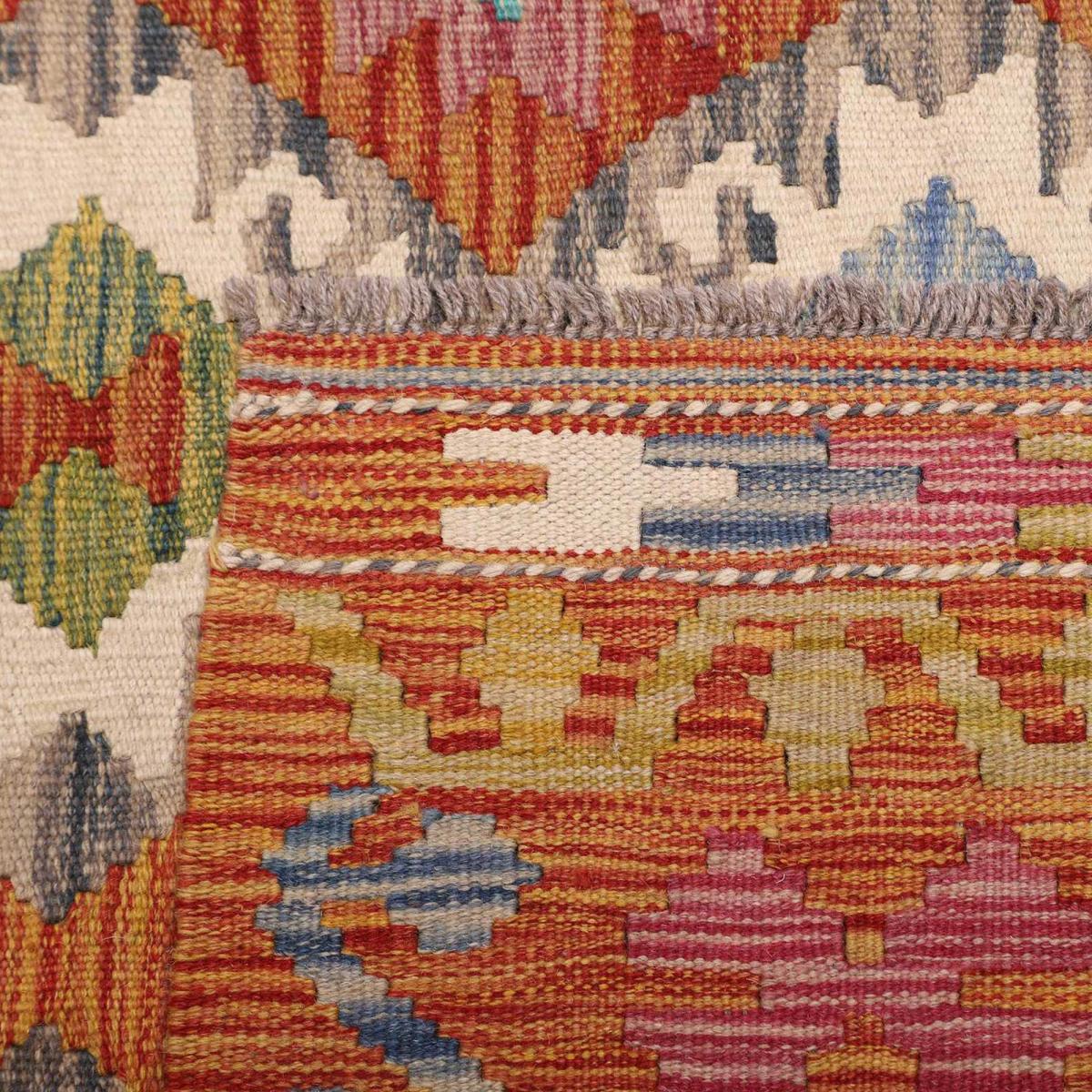 Tapis kilim, motif ethnique authentique, tissé en laine, KILIM 30 multicolore, bleu, orange, UN AMOUR DE TAPIS