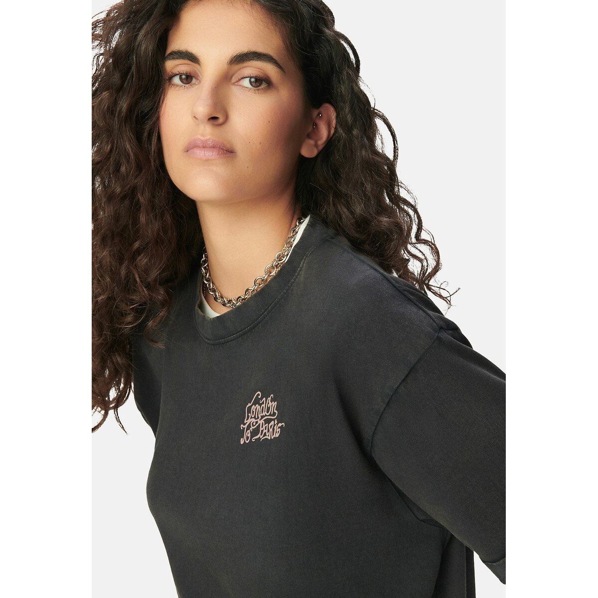 Short Sleeve Crew Neck T-Shirt with Printed Back charcoal grey, IKKS