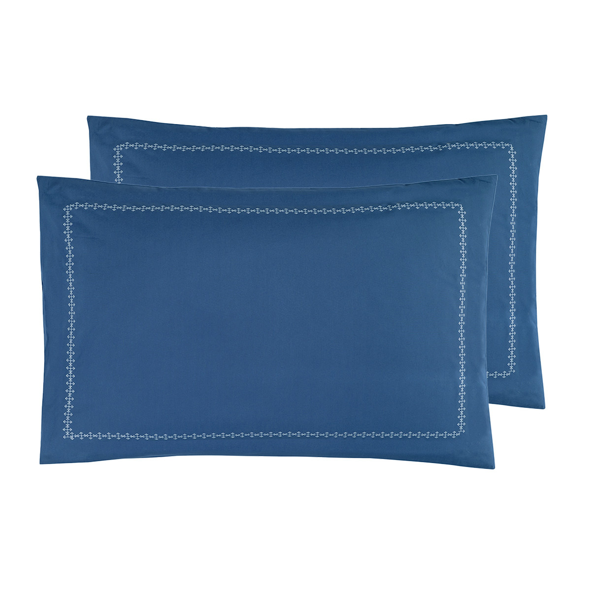 Lot de 2 taies d'oreillers en percale de coton brodée ARROW indigo/blanc, SENSEI MAISON