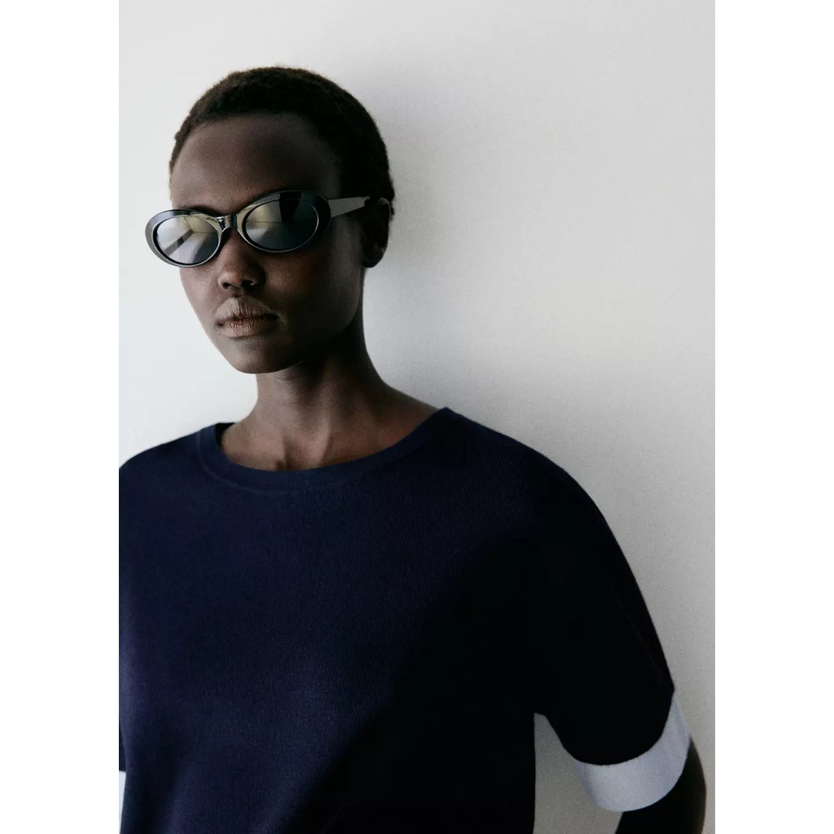 Pull en maille superposition chemise bleu marine, MANGO