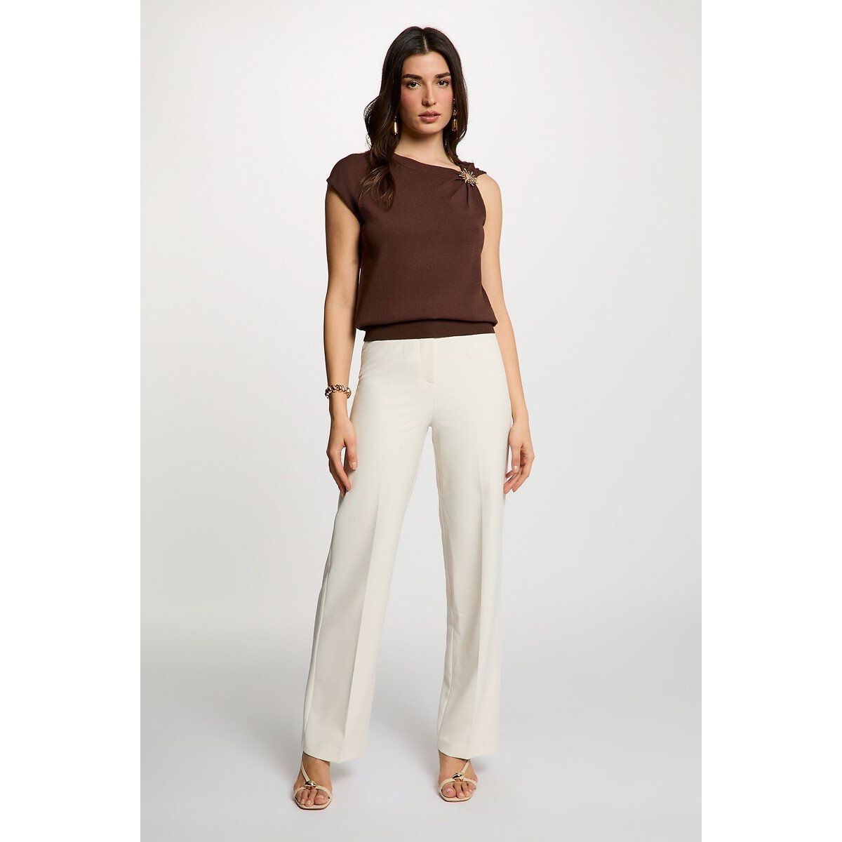 Asymmetric Sleeveless Top chocolate, MORGAN