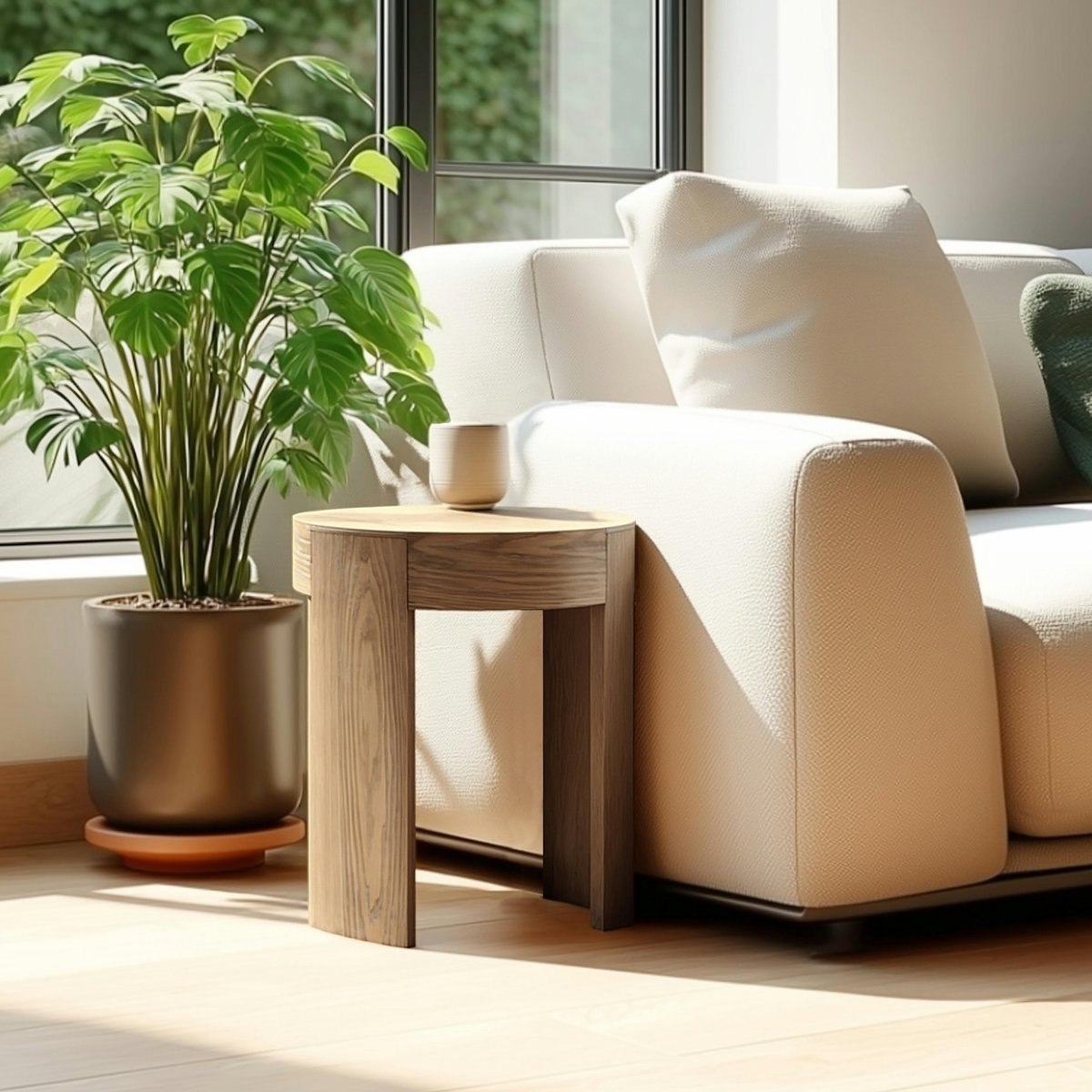 Table d'appoint ronde couleur naturelle design arrondi VELAR bois naturel, PIER IMPORT