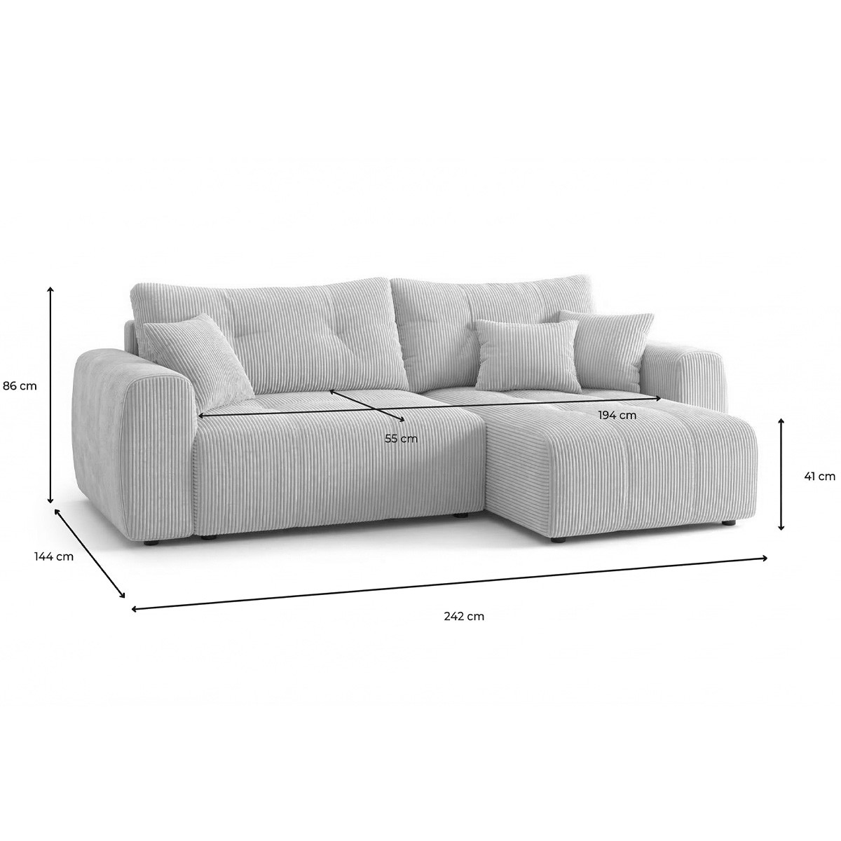 Canapé d'angle réversible convertible 4 places en velours côtelé - ALBA beige, HOMIFAB