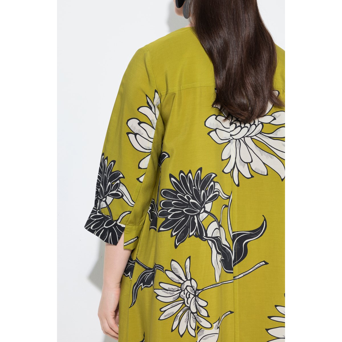Robe midi en Lyocell, motif floral vert moutarde, ULLA POPKEN