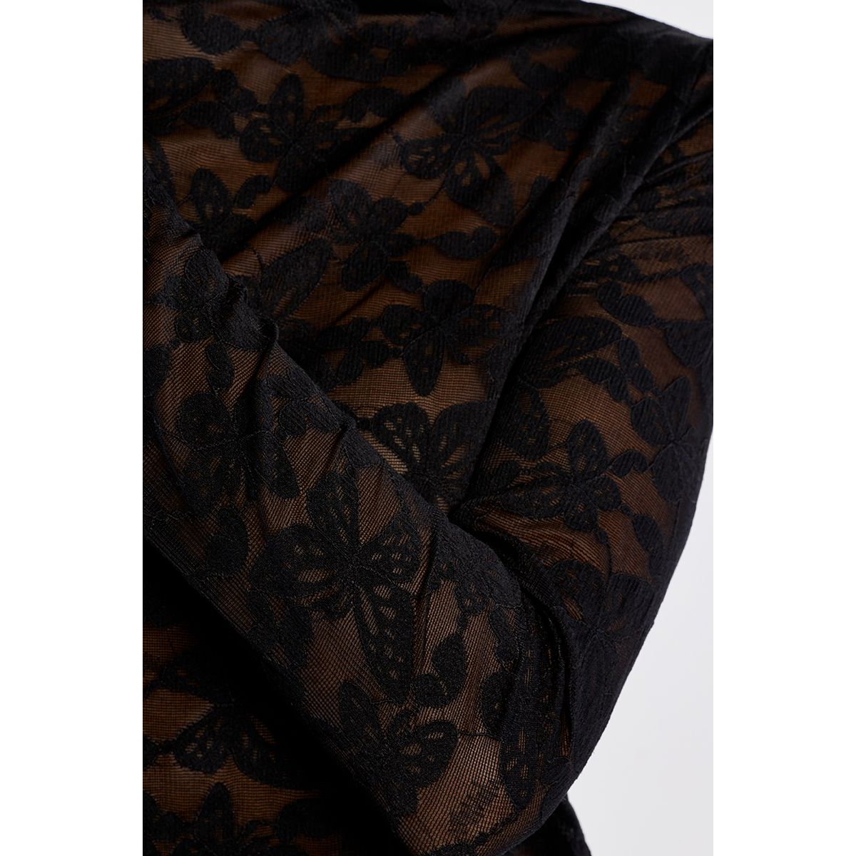 Top en mesh brodé, semi-transparent noir, LILI SIDONIO