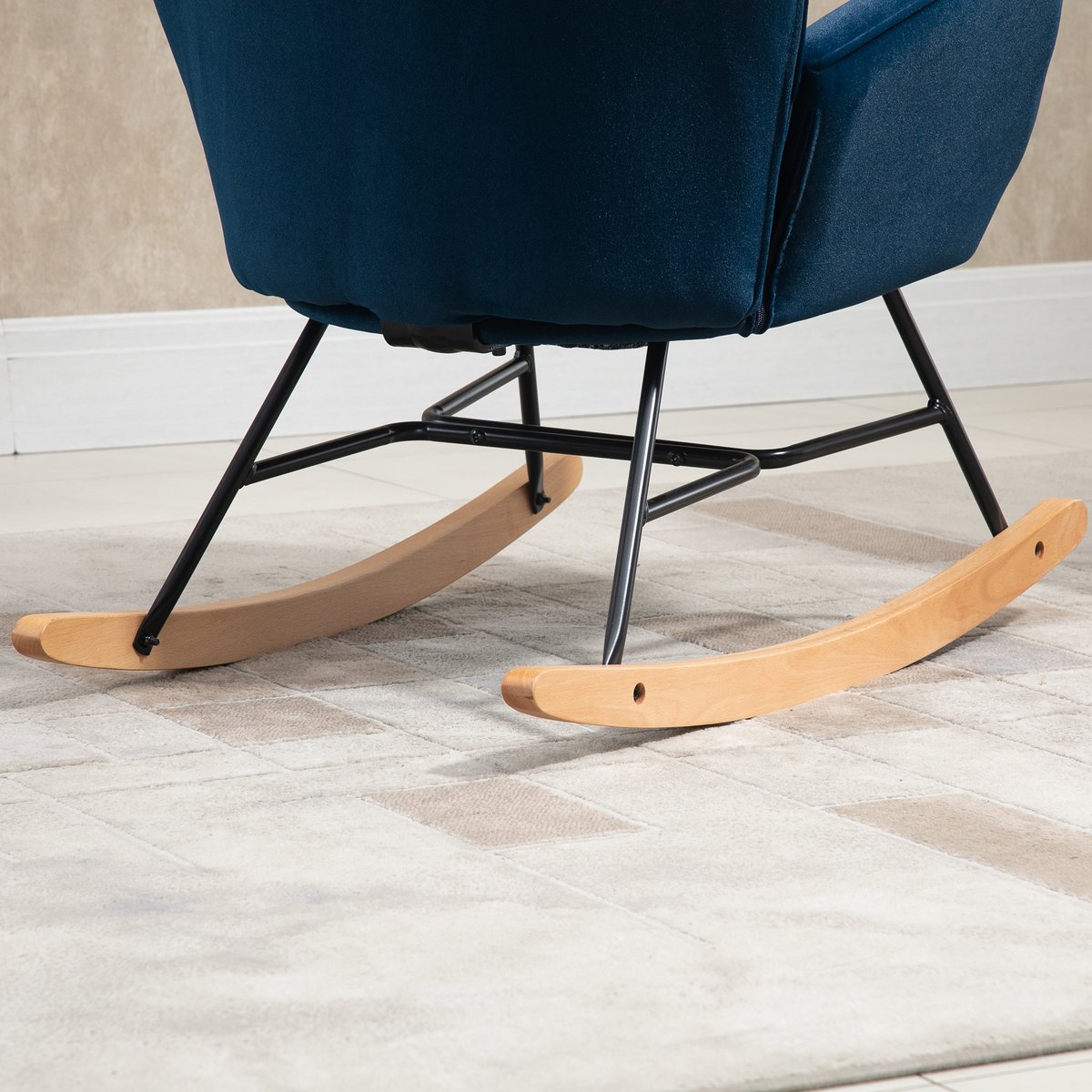 Fauteuil à bascule Velours (100% polyester) bleu, bois clair, noir, HOMCOM