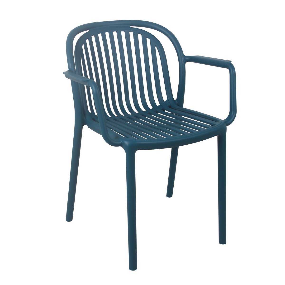 Lot de 4 fauteuils de terrasse en plastique, COPENHAGUE bleu canard, OVIALA