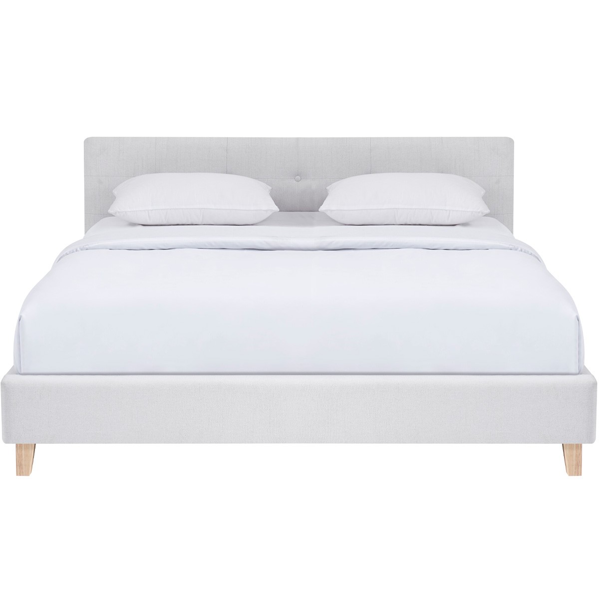 Lit avec tête de lit en tissu - MILO beige, HOMIFAB