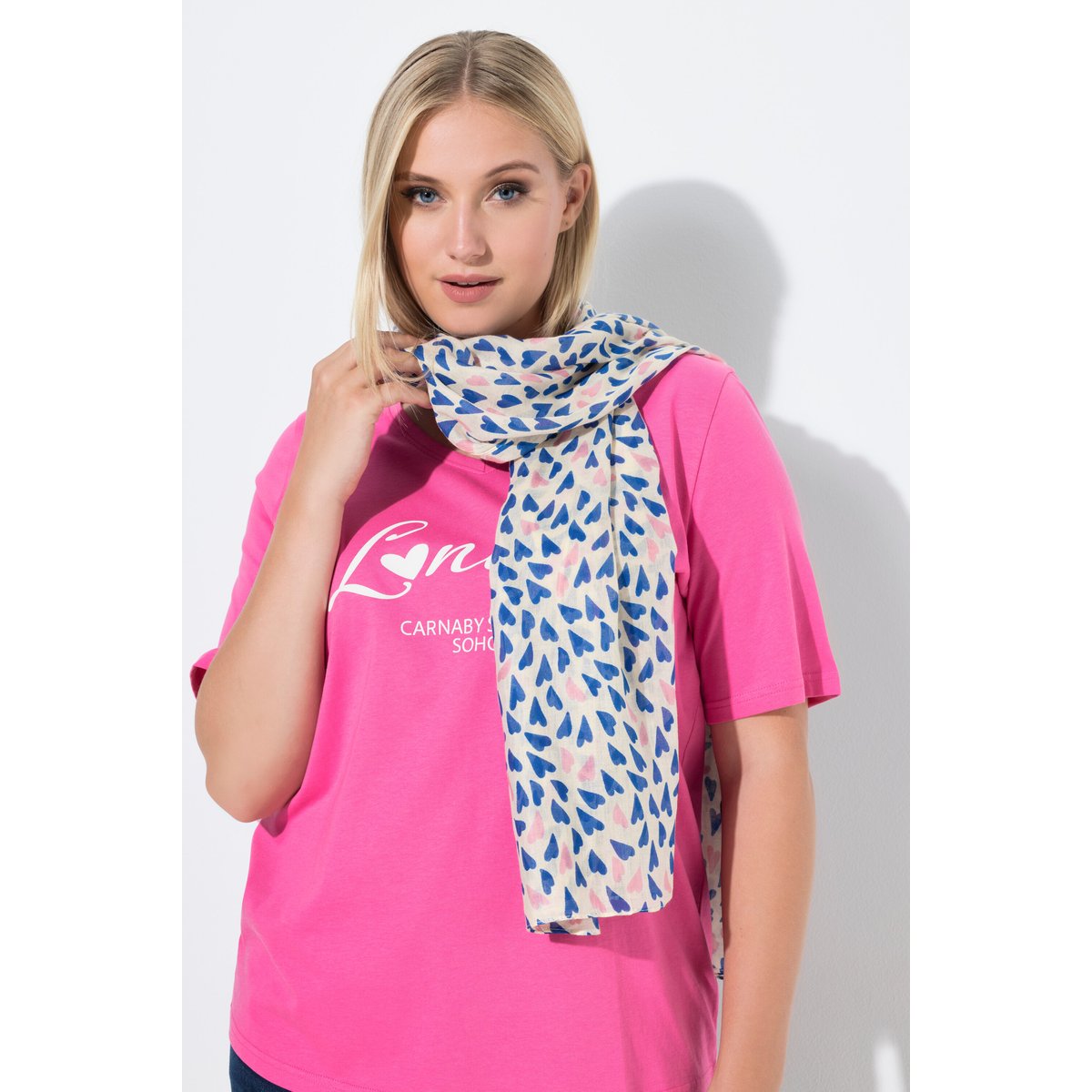 Écharpe, motif petits cœurs multicolores blanc perle, ULLA POPKEN