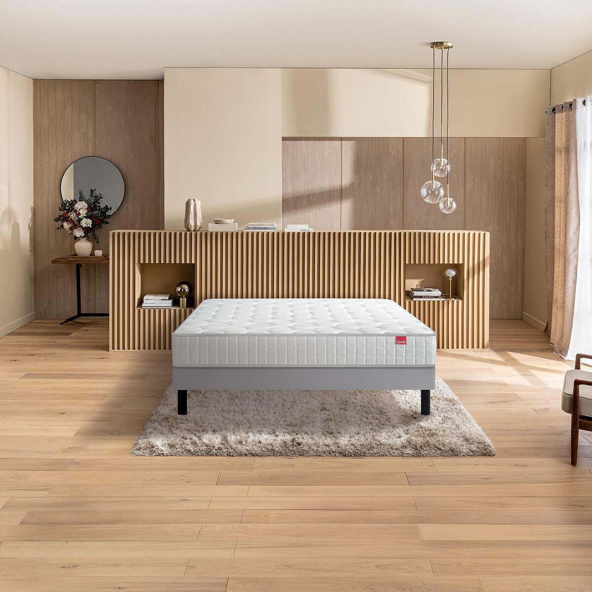 Ensemble matelas 560 ressorts le Poétique + sommier tapissier  gris souris, EPEDA