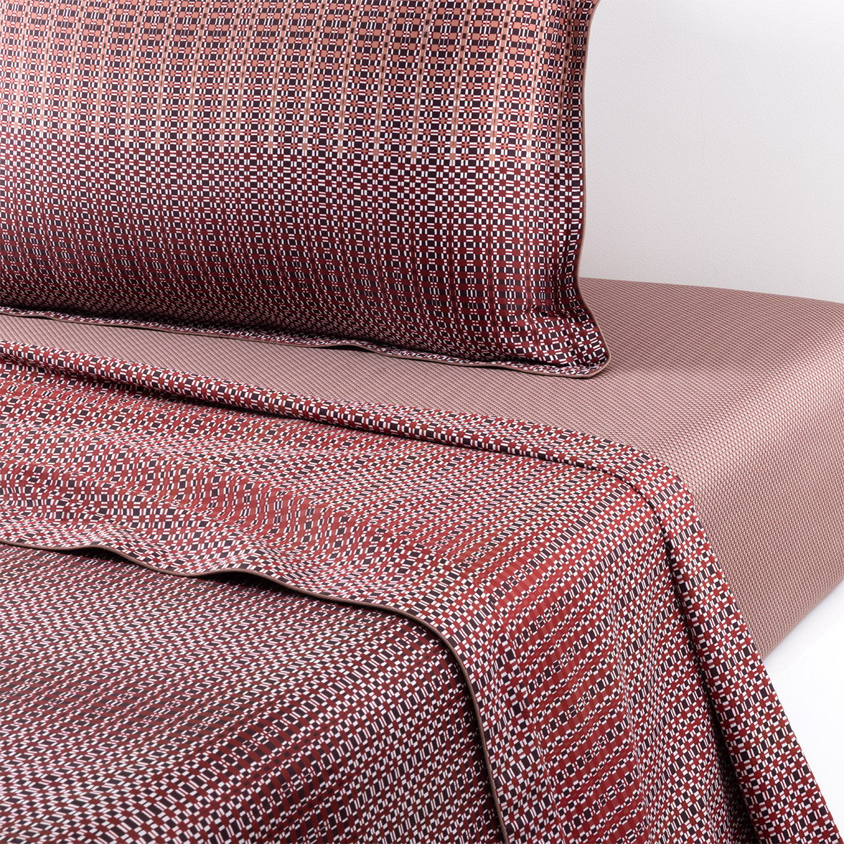Drap plat en satin de coton rouge, VASSILY multicolore, BOSS HOME