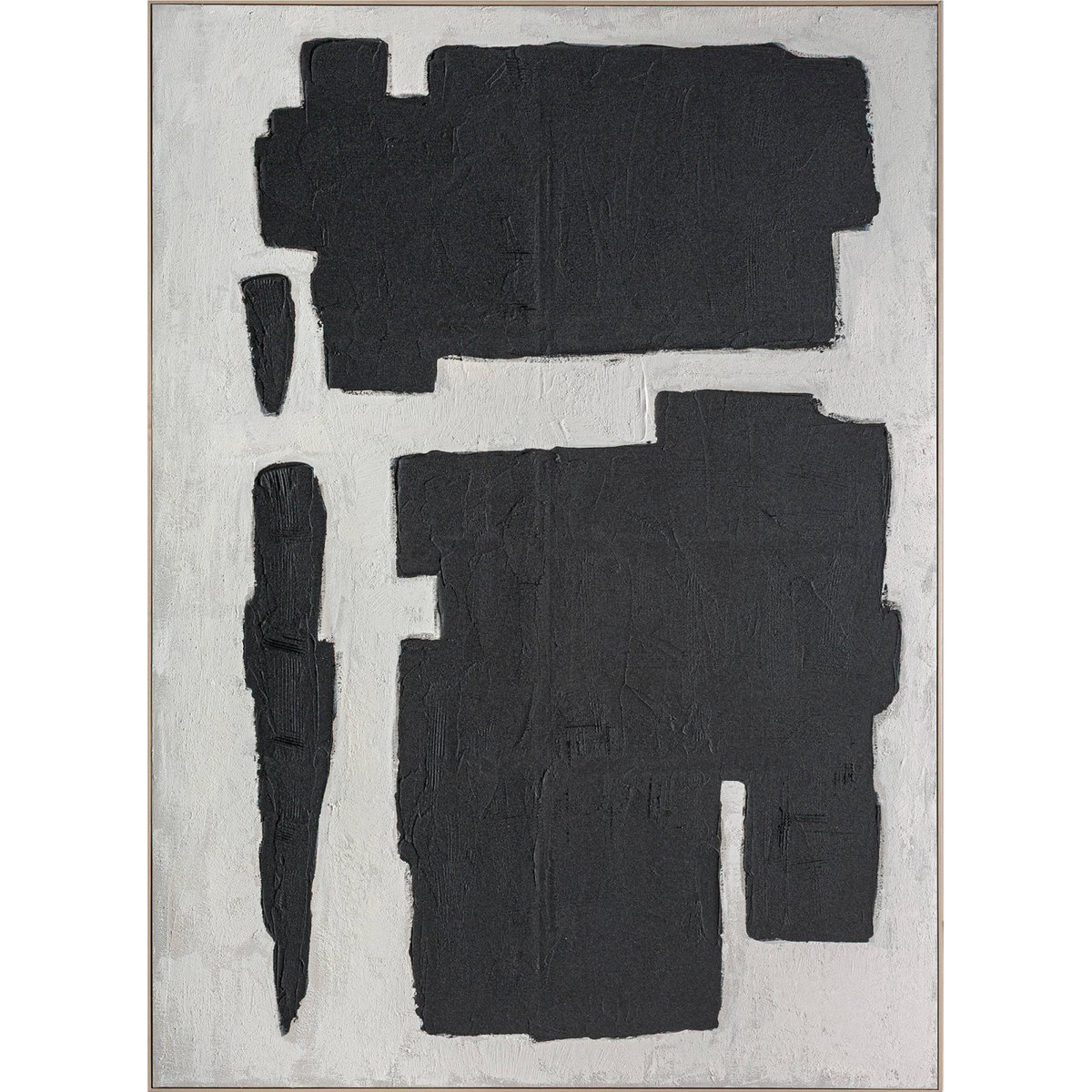 Tableau abstrait sur toile noir et bois brun, RECOLLECTION