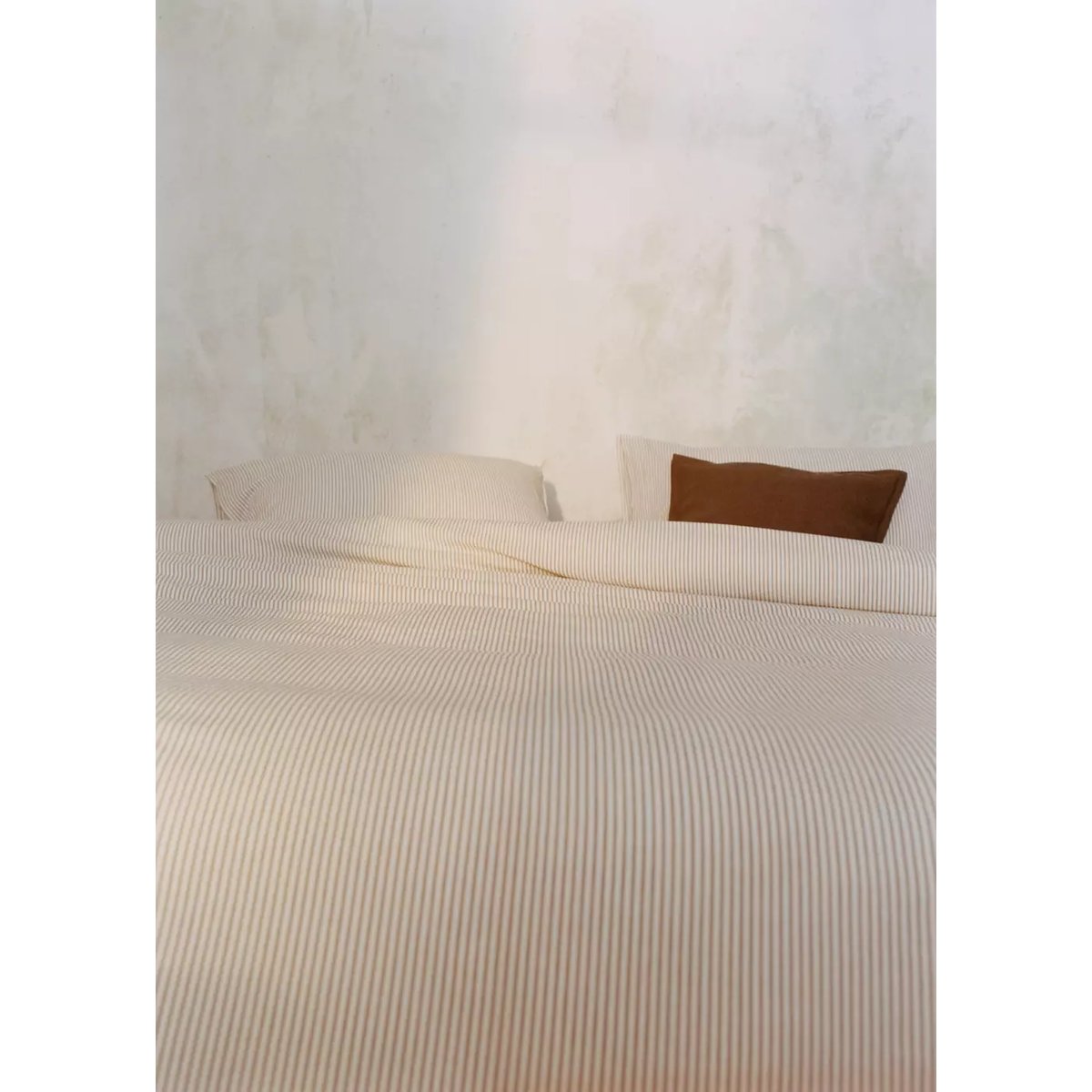 Housse de couette coton seersucker à rayures fines lit 180/200 cm café, MANGO HOME
