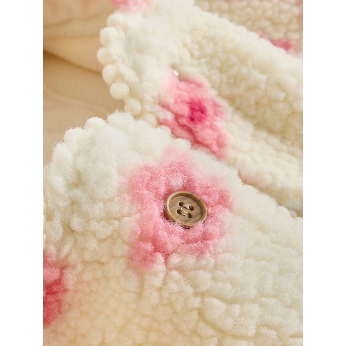 Veste à capuche bébé imitation peau de mouton floral écru et rose, NEXT