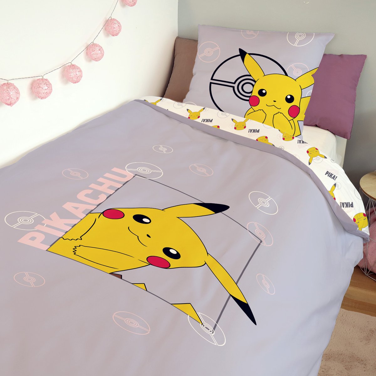 Parure de lit coton Pokémon, PIKACHU MIMI violet, POKEMON