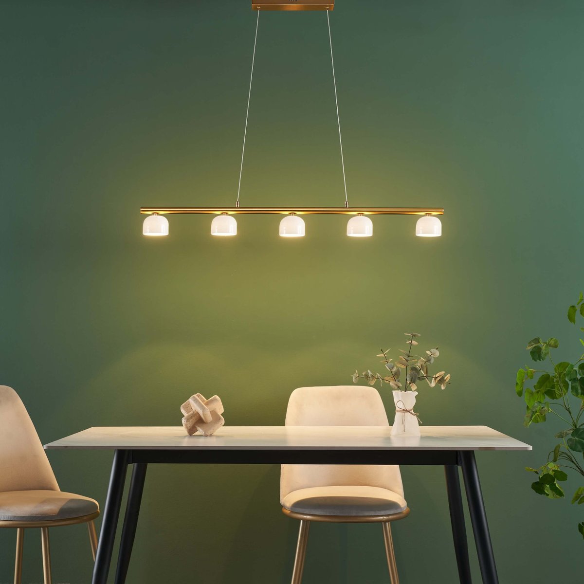 Suspension LED en ligne raffinée - NYSSÉA laiton et blanc, KOSILUM