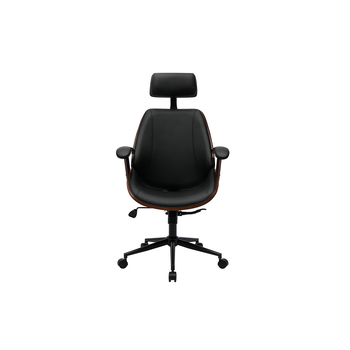 Fauteuil de bureau de direction design en tissu gris, bois clair et acier chromé MUSK noir, MILIBOO