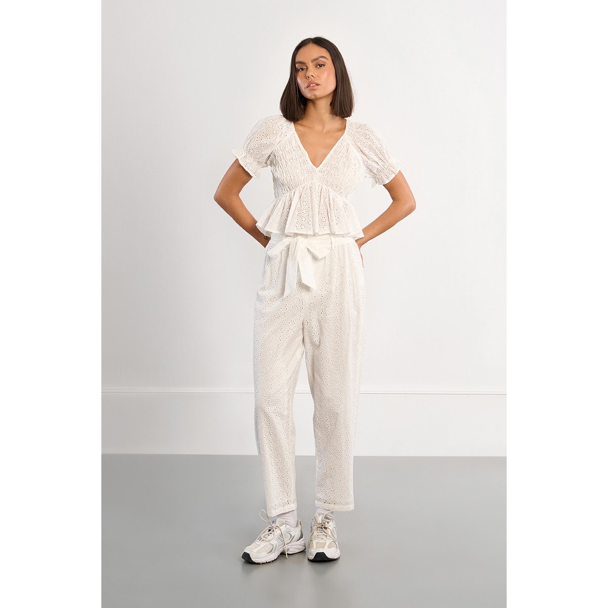 Pantalon coton, en broderie anglaise blanc, LILI SIDONIO
