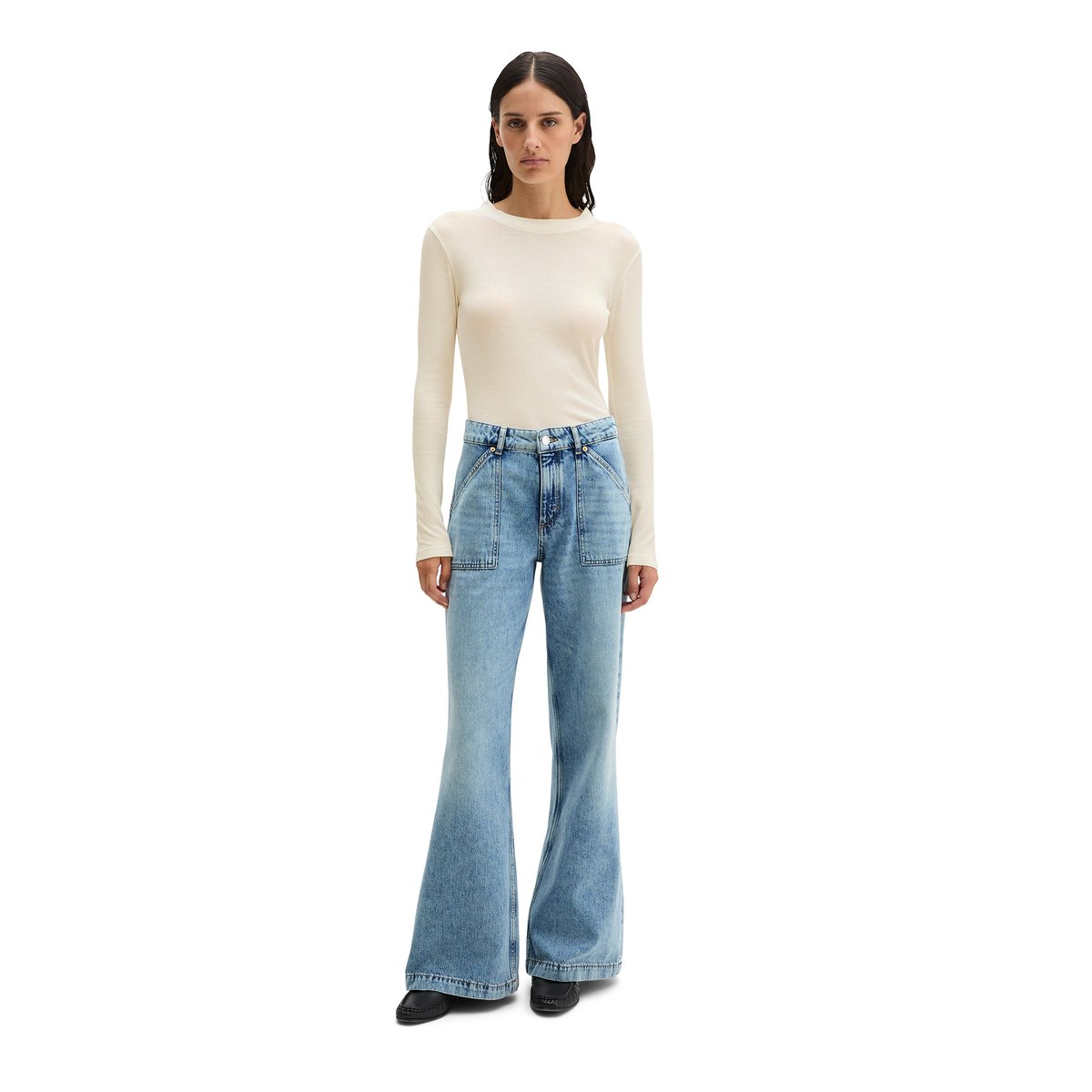 Jeans modèle Caya flared en pur coton bleu clair, MARC O'POLO