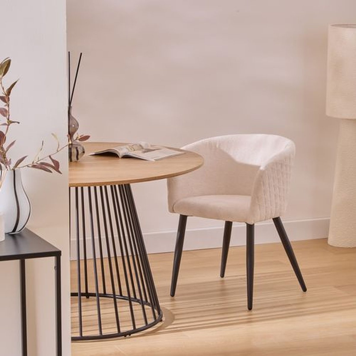 Lot de 2 fauteuils à diner en tissu chenille MARLO ivoire, TOILINUX